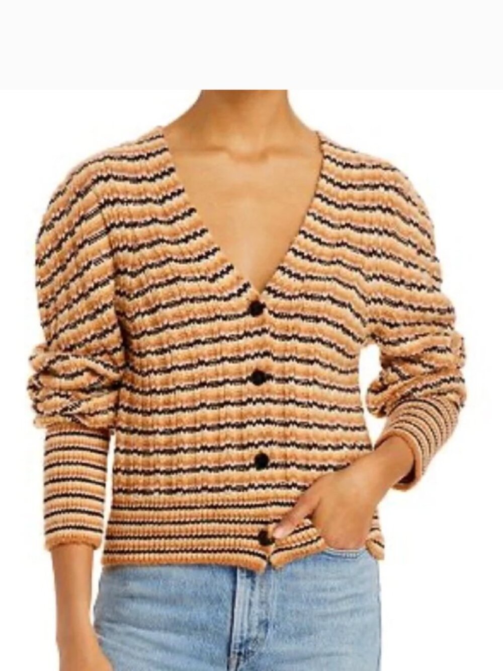 A.L.C. Rebekah Striped Knit Cardigan Wool Alpaca V-Neck, Brown Multi | Sz. S